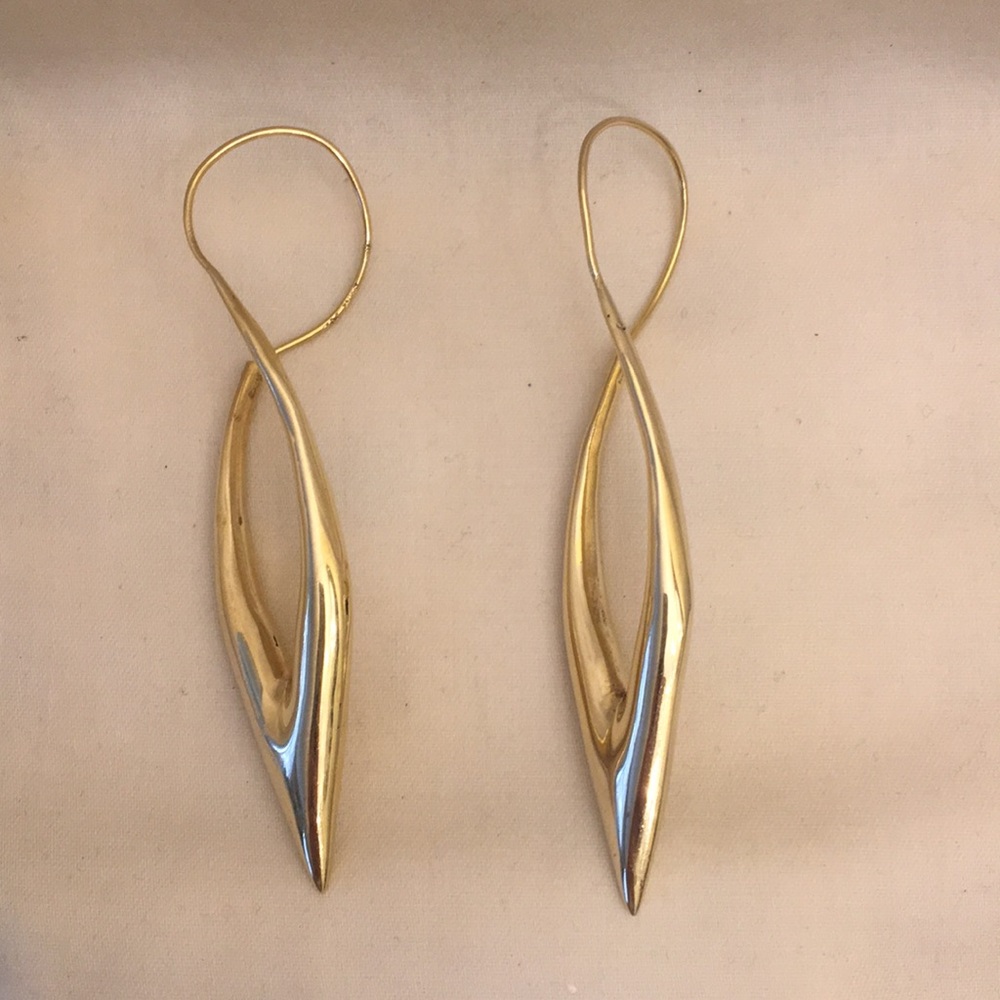 Handmade 14k Long Twist Hoop Earrings